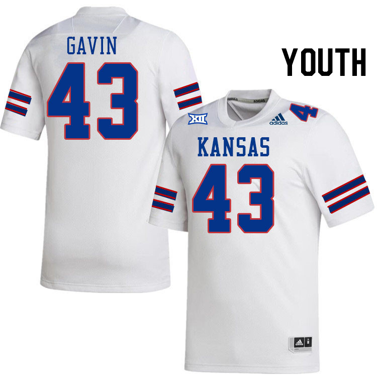 Youth #43 Will Gavin Kansas Jayhawks College Football Jerseys Stitched Sale-White